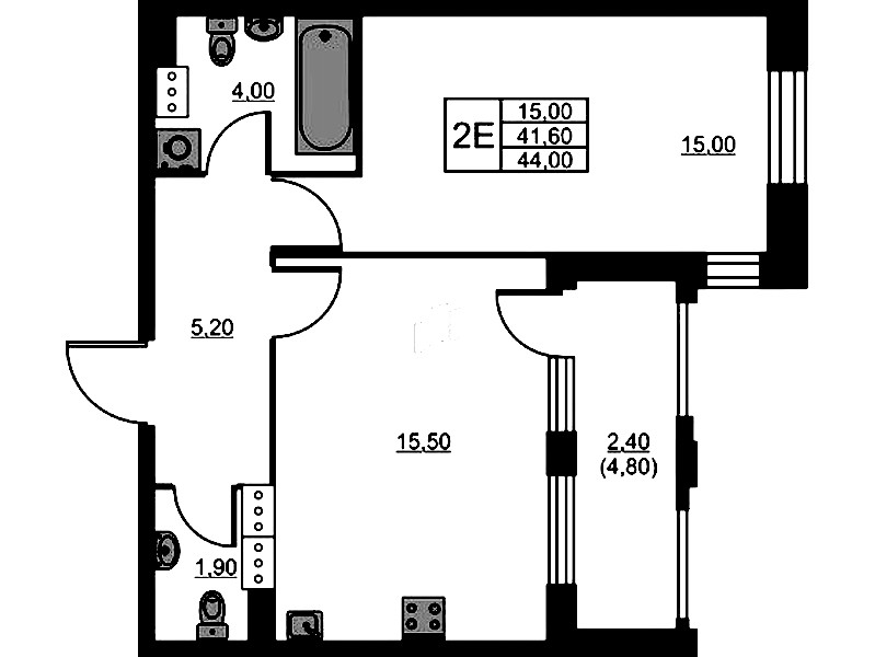 1-комнатная квартира 44 м², 9/13 эт., ЖК «Тайм Сквер»